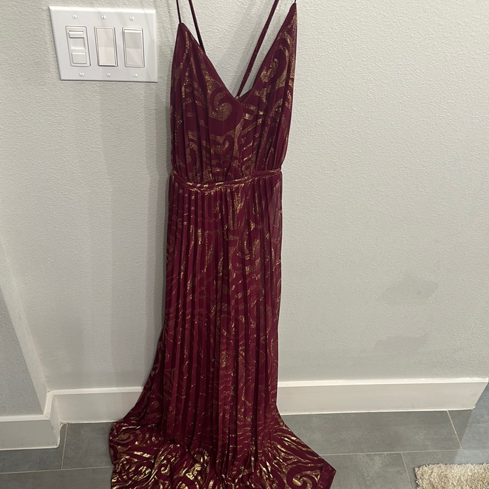 City Studio Red Maxi Gown with Spaghetti Straps and V-Neckline
